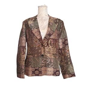 Y2K Patchwork Satin Paisley Blazer Sz M